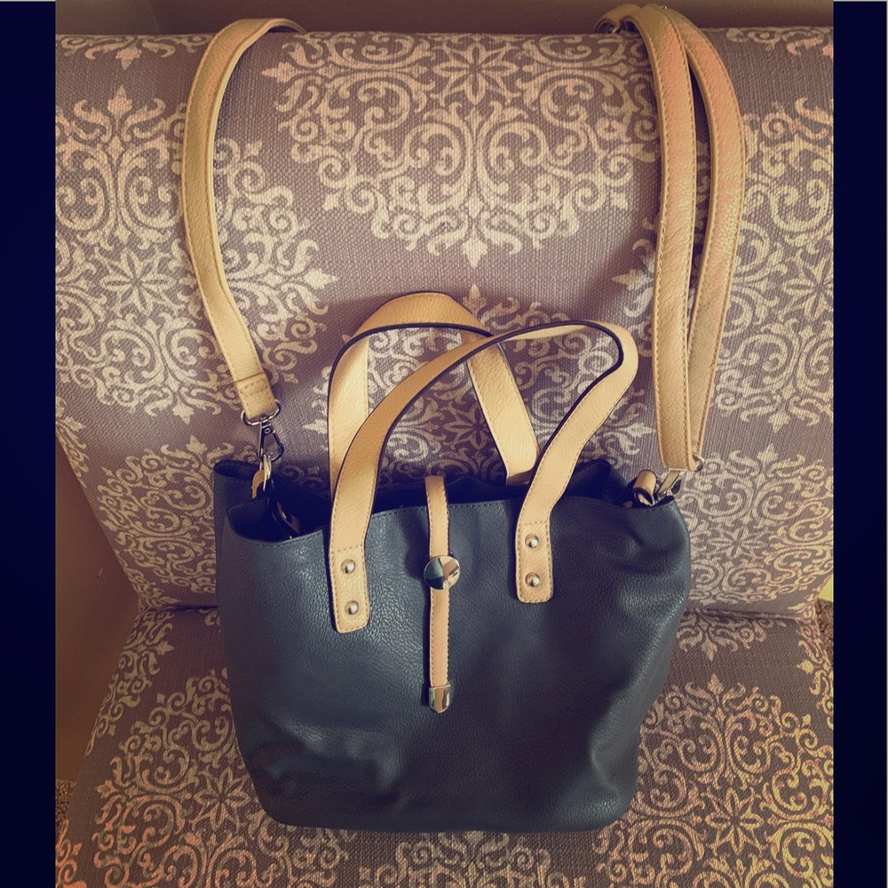 Charming Charlie bucket bag; gray and tan; new